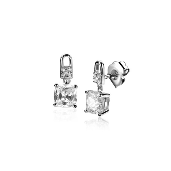 15mm ZINZI Sterling Silver Stud Earrings with Square White Zirconia ZIO2268