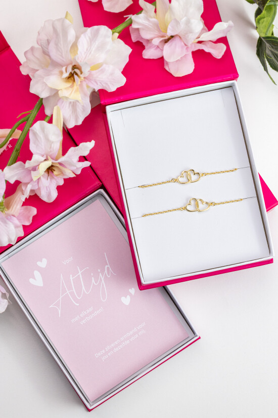 ZINZI set of 2 Gold-Plated Sterling Silver Bracelets with 2 Connected Hearts 16,5-19,5cm ZIA2513G-SET