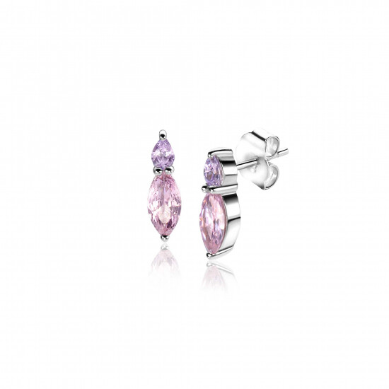 10mm ZINZI Sterling Silver Stud Earrings Oval Zirconia in Pink and Lila ZIO2498