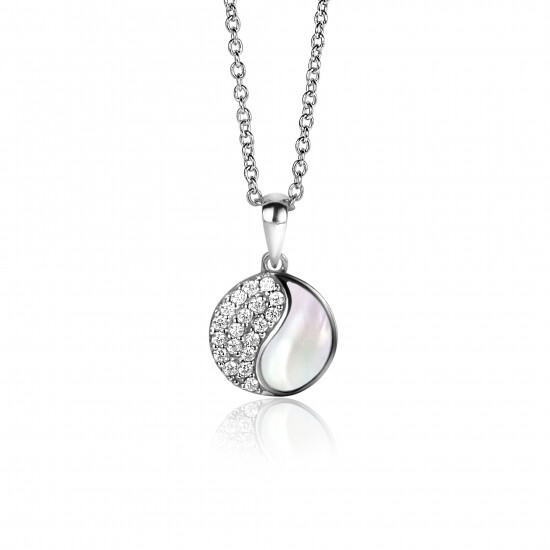 18mm ZINZI Sterling Silver Yin Yang Pendant Round Set with Mother-of-Pearl and White Zirconias ZIH2423 (excl. necklace)