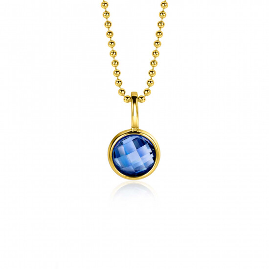 SEPTEMBER Pendant 8mm Gold Plated Birthstone Blue Sapphire Zirconia (excl. necklace)