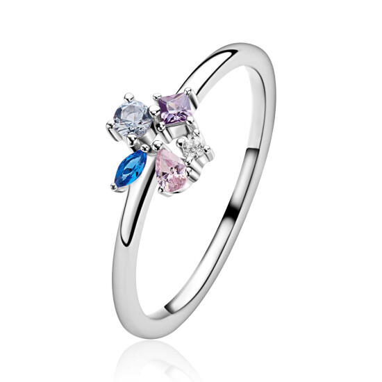 ZINZI zlv. ring fant. roze/paars/blauw/zirc. mt.62