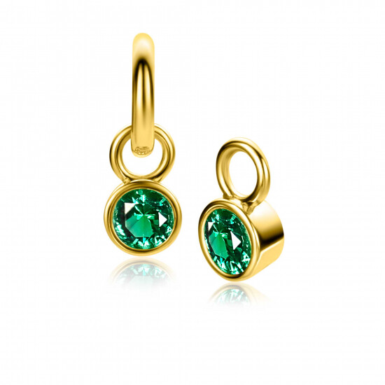 May Earrings Pendants Gold Plated with Birthstone Green Emerald Zirconia (excl. hoop earrings)