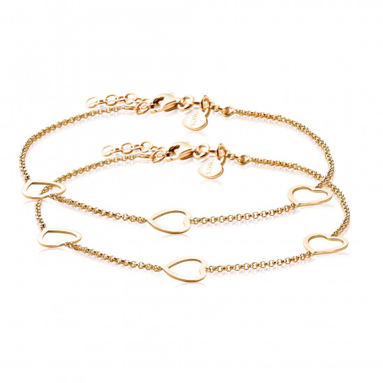 ZINZI Set of 2 Gold Plated Sterling Silver Bracelets Heart 17-20cm ZIA1188G-SET