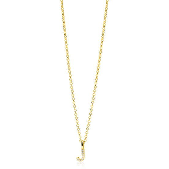 ZINZI zlv. hanger gg.verg.letter J bezet met zirconia's