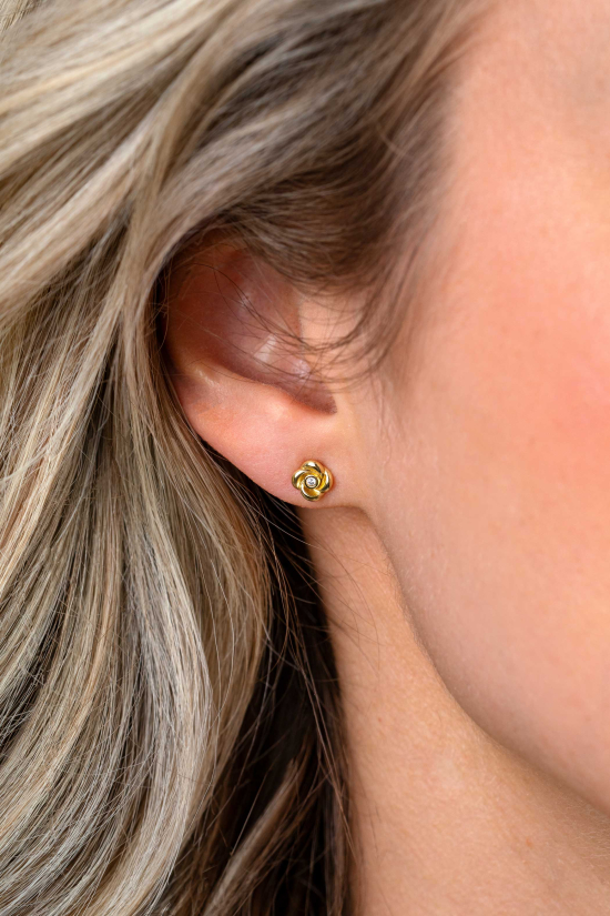 ZINZI zlv. oorknopjes gg.verg. roosje met zirconia