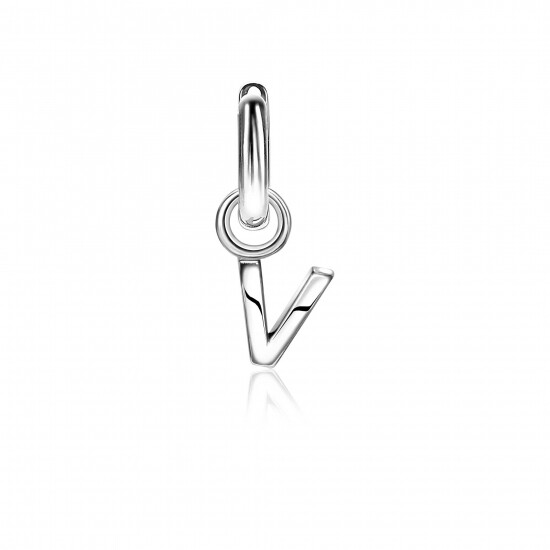 ZINZI Sterling Silver Letter Earrings Pendant V price per piece ZICH2144V (excl. hoop earrings)