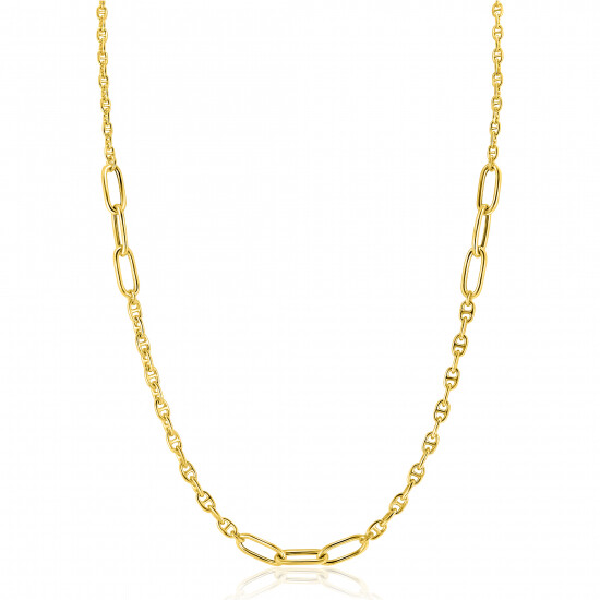 ZINZI Gold Plated Sterling Silver Marine Chain Necklace Combined with Larger Oval Chains 42-45cm ZIC2413G