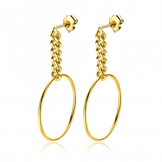38mm ZINZI Sterling Silver Trendy Stud Earrings with Curb Chain and Open Circle ZIO2434