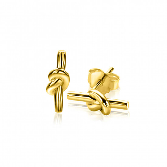 13mm ZINZI gold-plated silver stud earrings with a bar and shiny knot, ZIO-BF115G