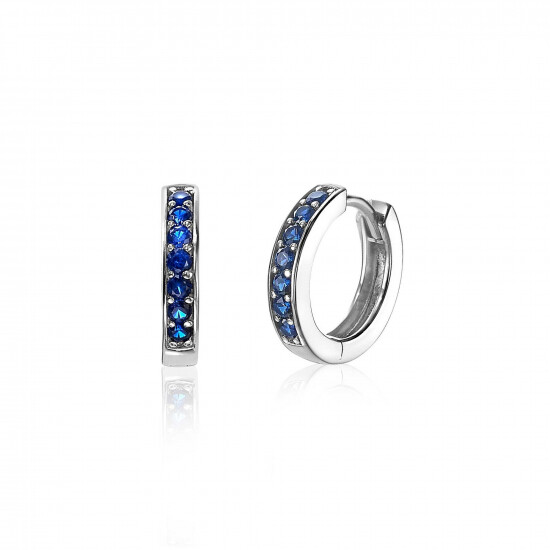 15mm ZINZI Sterling Silver Hoop Earrings Blue Zirconias width 3mm ZIO191DB