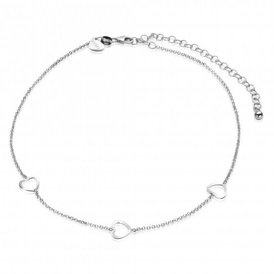 ZINZI Sterling Silver Anklet Hearts 23+4cm ZIE1188