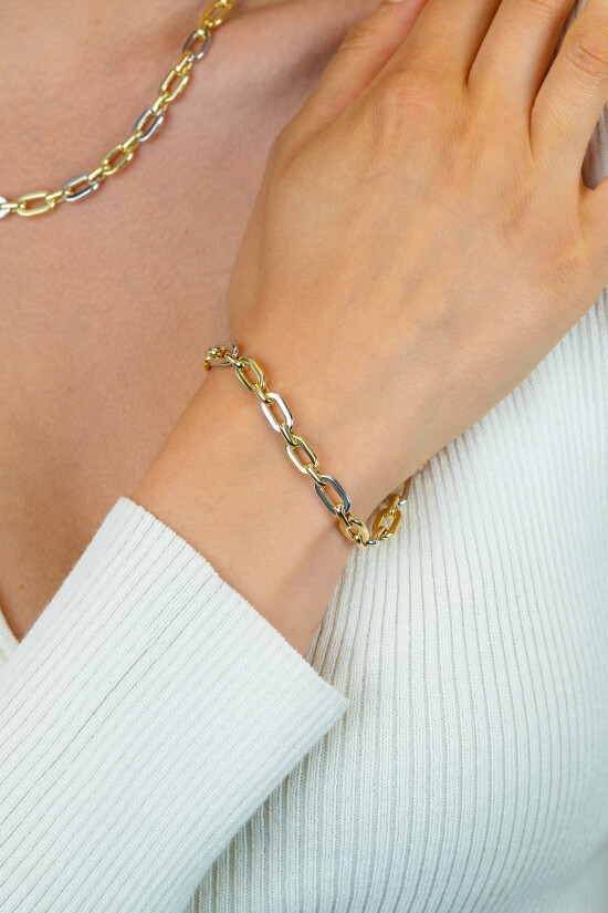 ZINZI zlv. armband bicolor met ovale schakels