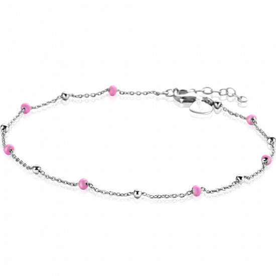 ZINZI Sterling Silver Fantasy Anklet with 7 Pink Donuts and Shiny Beads 23+4cm ZIE2510