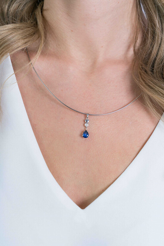 24mm ZINZI Sterling Silver Pendant Hearts Drop White Blue ZIH2124 (excl. necklace)