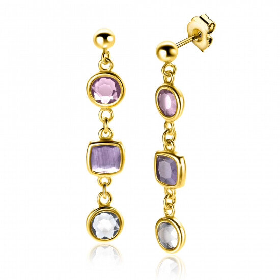 40mm ZINZI Gold Plated Sterling Silver Earrings Round Square Purple and White Grey ZIO2525G