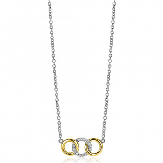 ZINZI Gold Plated Sterling Silver Necklace with 3 Connected Open Circles White Zirconias 45cm ZIC2045G