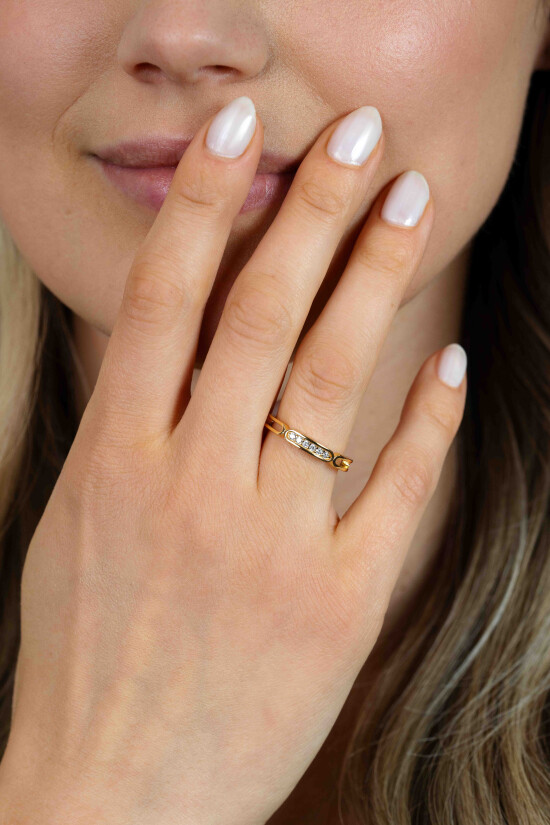 ZINZI Gold Plated Sterling Silver Stackable Ring 3mm width with Trendy Oval Shapes White ZIR2270Y