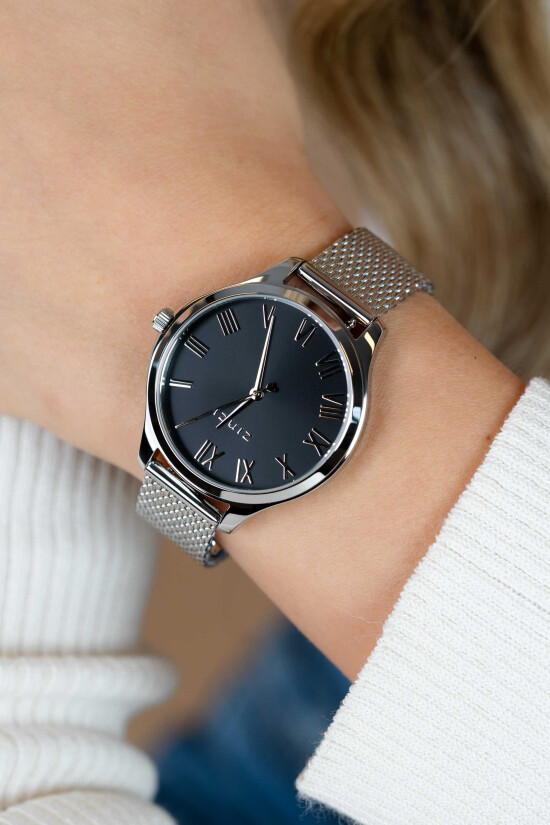 ZINZI Watch JULIA 34mm Black Dial Roman Figures Stainless Steel Case and Mesh Strap ZIW1101M