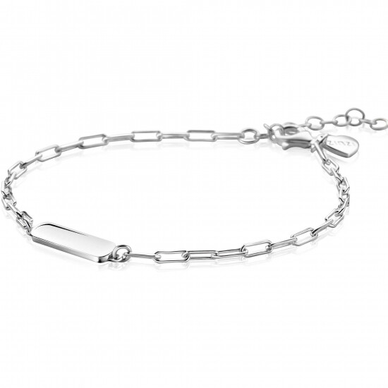 ZINZI silver bracelet with paper clip links and shiny rectangular plate to engrave 16.5-19.5cm ZIA2530