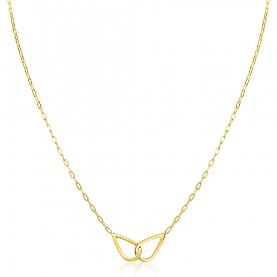 ZINZI gold plated silver necklace with paperclip links, with two droplet shapes beautifully connected in the middle 42-45cm ZIC2634