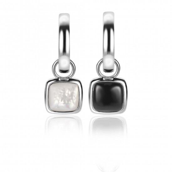 10mm ZINZI Sterling Silver Earrings Pendants Square Two-sided Black Onyx and White Mother-of-Pearl ZICH2257 (excl. hoop earrings)