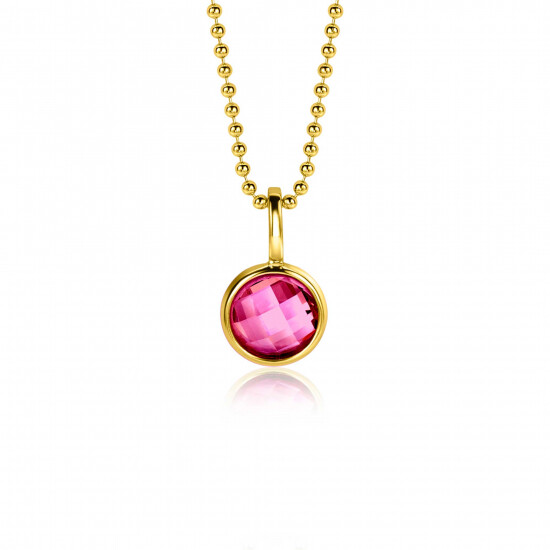 JULY Pendant 8mm Gold Plated Birthstone Red Ruby Zirconia (excl. necklace)