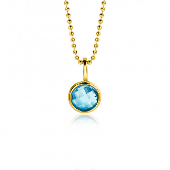 MARCH Pendant 8mm Gold Plated Birthstone Blue Aquamarine Zirconia (excl. necklace)
