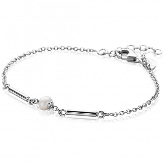 ZINZI silver link bracelet with two shiny bars and a white freshwater pearl, 17-20cm, ZIA-BF108