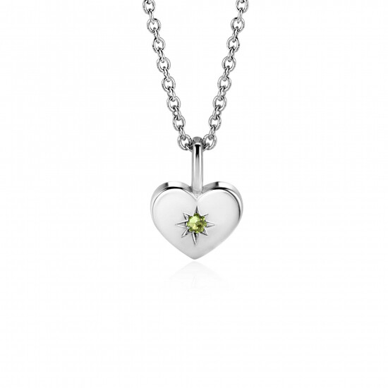 AUGUST Pendant 12mm Sterling Silver Heart Birthstone Green Peridot Zirconia (excl. necklace)
