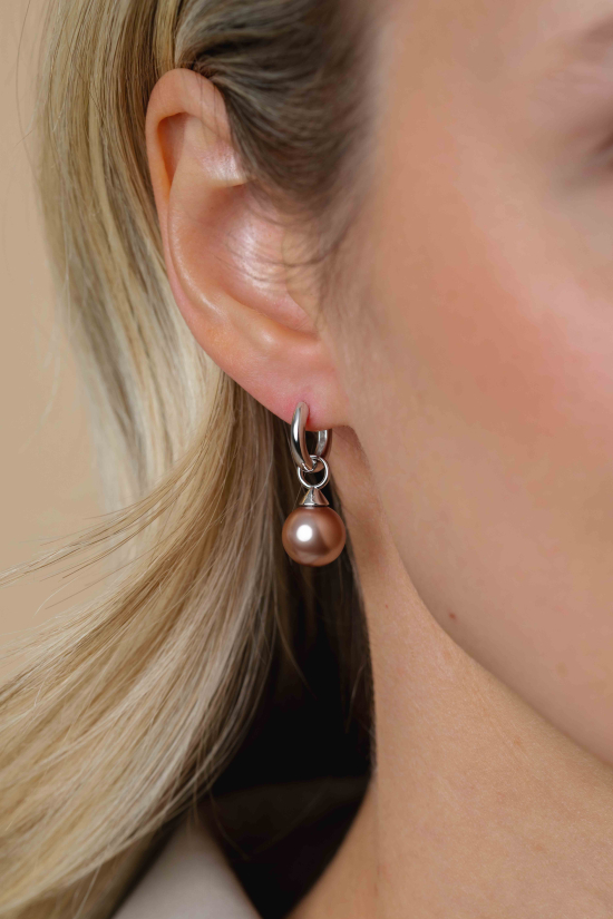 10mm ZINZI Sterling Silver Earrings Pendants Pearl Champagne ZICH266C (excl. hoop earrings)