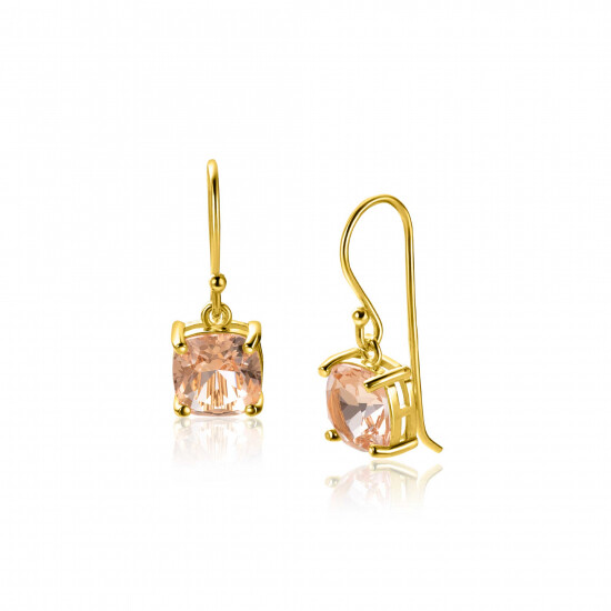 24mm ZINZI gold plated silver earrings with trendy square stone in light pink ZIO2579
