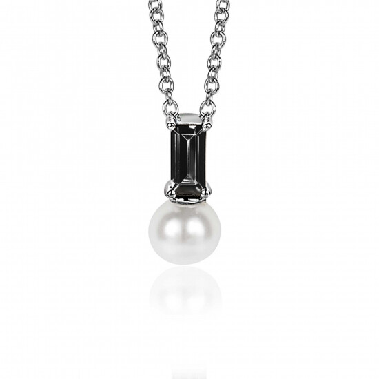 ZINZI Sterling Silver White Pearl Pendant with Black Baguette Zirconia ZIH2135Z (excl. necklace)