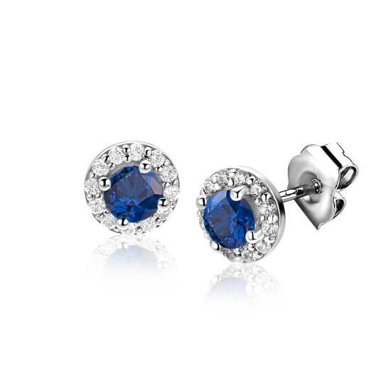 ZINZI zlv. oorknopjes entourage blauw en zirconia's