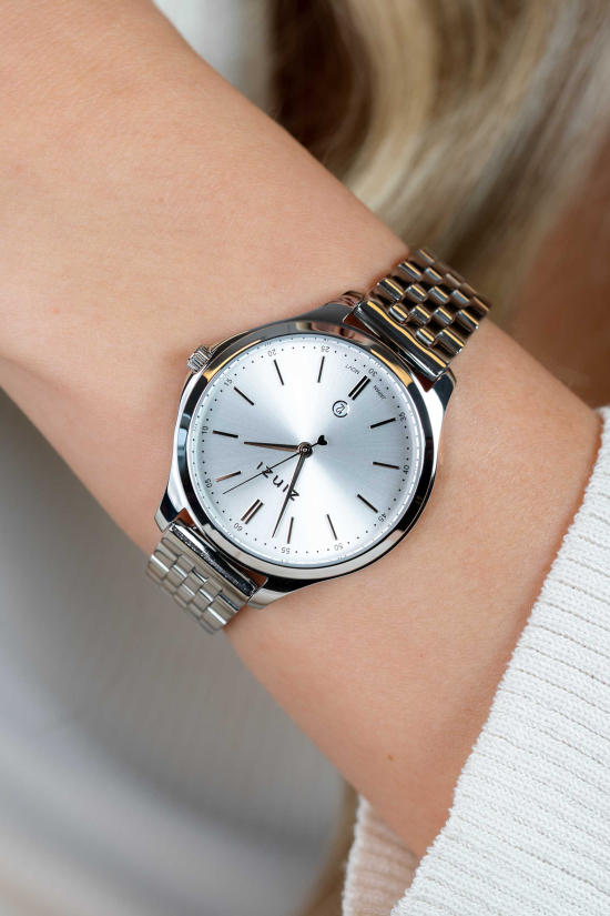 ZINZI Classy Watch 34mm Silver Colored Dial Stainless Steel Case and Strap Date ZIW1002