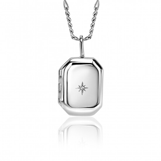 22mm ZINZI Sterling Silver Medallion Rectangle Set with White Zirconia ZIH2425 (excl. necklace)
