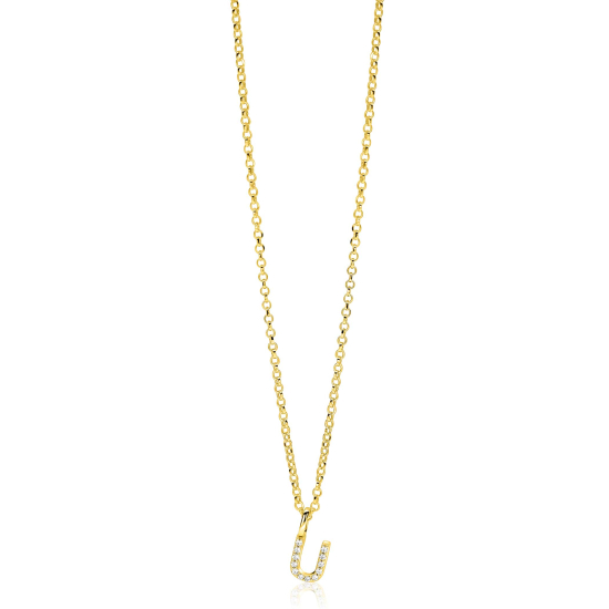 ZINZI zlv. hanger gg.verg.letter U bezet met zirconia's