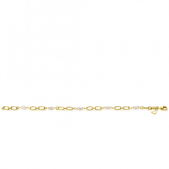 ZINZI gold-plated silver link bracelet with naturally shaped freshwater pearls, 19cm, ZIA-BF112G