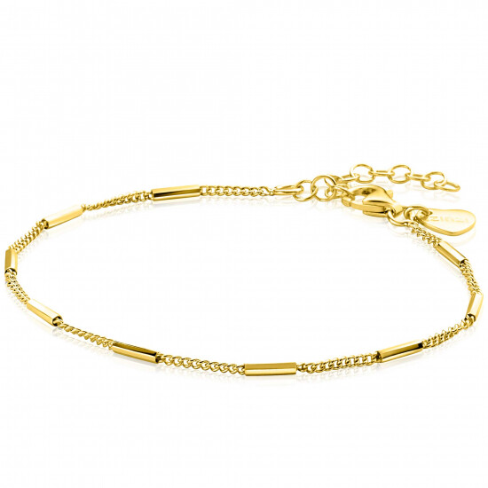 ZINZI Gold Plated Sterling Silver Curb Chain Bracelet with Bars width 1,6mm 16-19cm ZIA2366G