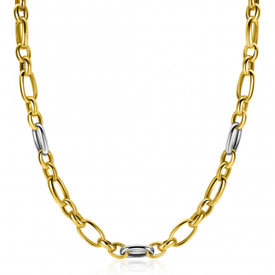 ZINZI bicolor chain necklace (7mm wide) with alternating gold plated jasseron links and large silver oval links 45cm ZIC2639