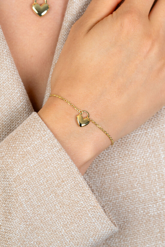 ZINZI gold plated silver link bracelet with a heart-shaped lock pendant 17-20cm ZIA2673G