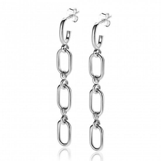 45mm ZINZI Sterling Silver Earrings Large Oval Chains ZIO2419