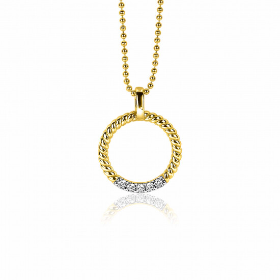 22mm ZINZI Gold Plated Sterling Silver Round Pendant Twist Design White Zirconia ZIH2128Y (excl. necklace)
