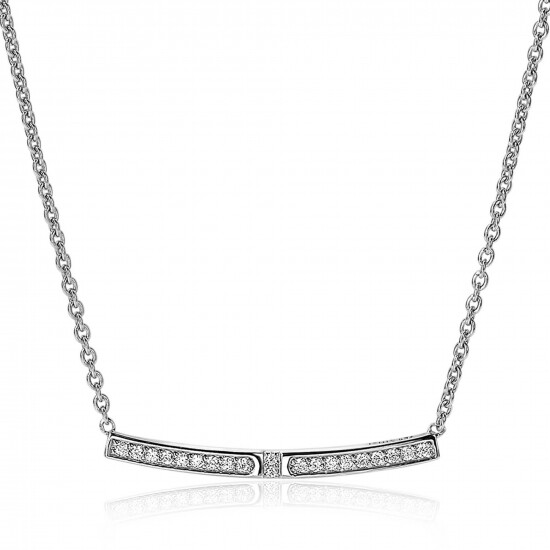 ZINZI Sterling Silver Chain Necklace Bar White Zirconias 42-45cm ZIC1957