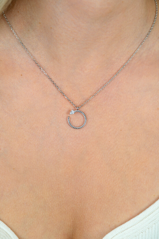 ZINZI zlv. collier met open ronde slanghanger zirc.