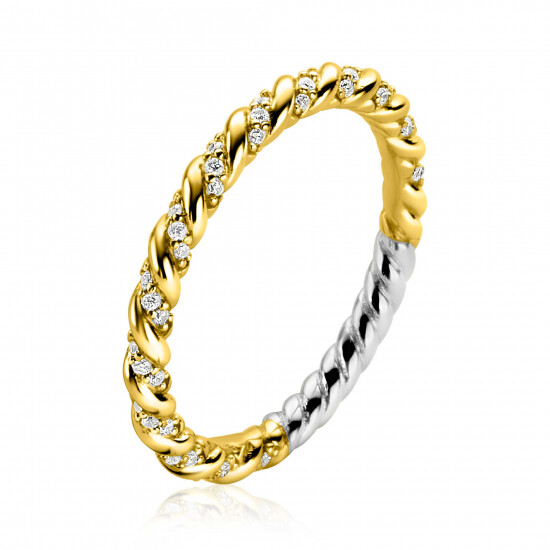 ZINZI Gold Plated Sterling Silver Stackable Ring Twisted with White Zirconias ZIR2320Y