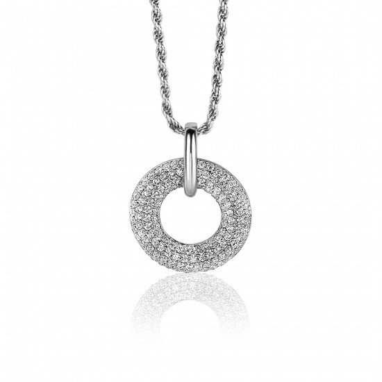 20mm ZINZI Sterling Silver Pendant Open Circle White Zirconias ZIH2446 (excl. necklace)