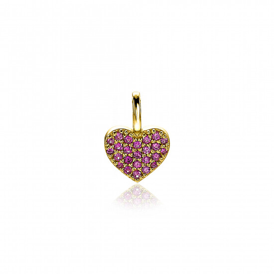 13mm ZINZI Gold Plated Sterling Silver Heart Pendant Dark Pink Zirconias ZIH2139R (excl. necklace)