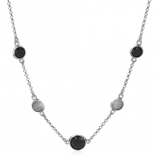 ZINZI Sterling Silver Fantasy Necklace Black Grey Color Stones 45cm ZIC1937