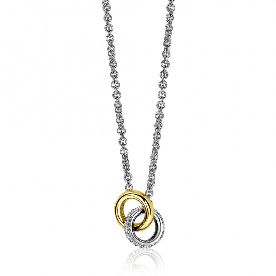 ZINZI Sterling Silver Chain Necklace with 2 Connected Open Circles Bicolor 46-49cm ZIC2102